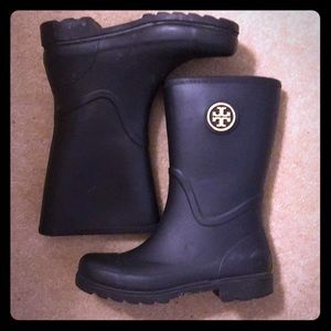 Tory Burch navy rain boots
